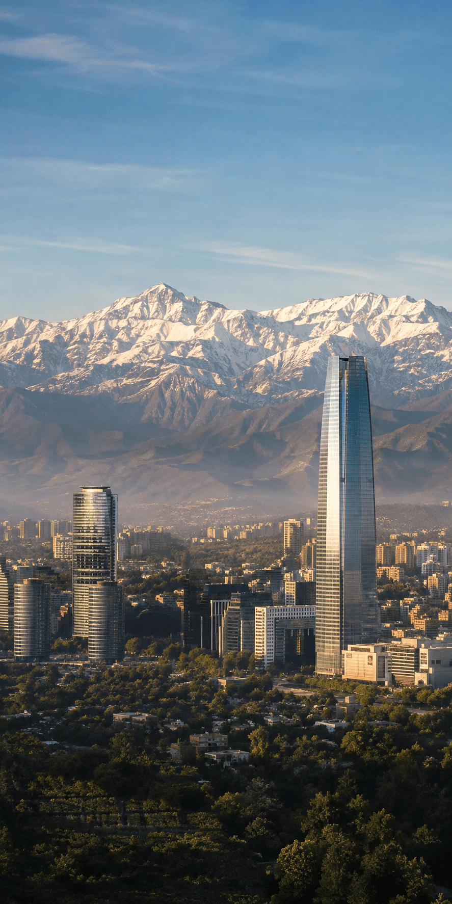 Vil Santiago ak mòn Andes yo dèyè li